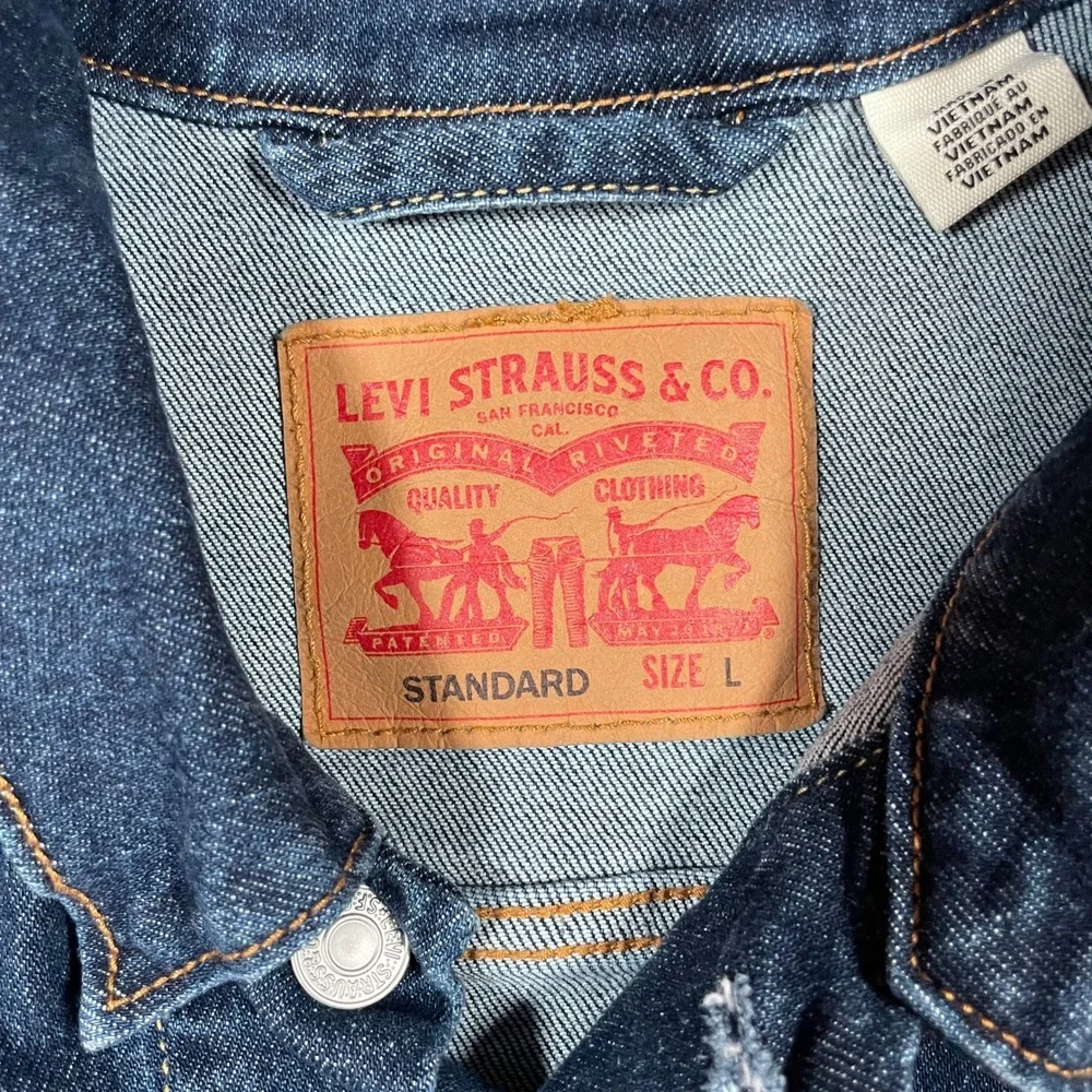 Levi's Denim Jacket Mens Large Dark Wash Blue Standard Trucker 72334-0762 - Picture 5 of 9